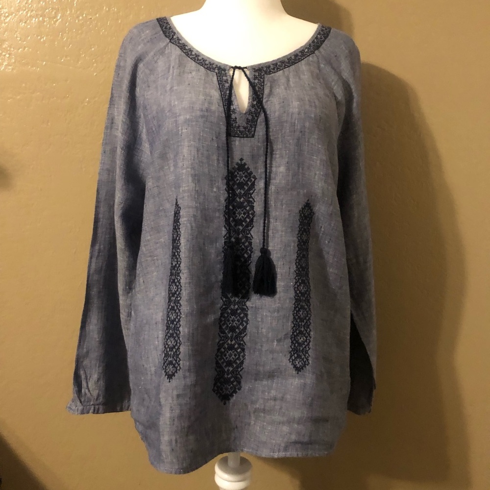 Artisan Ny Blue Long Sleeve Relaxed Tunic
